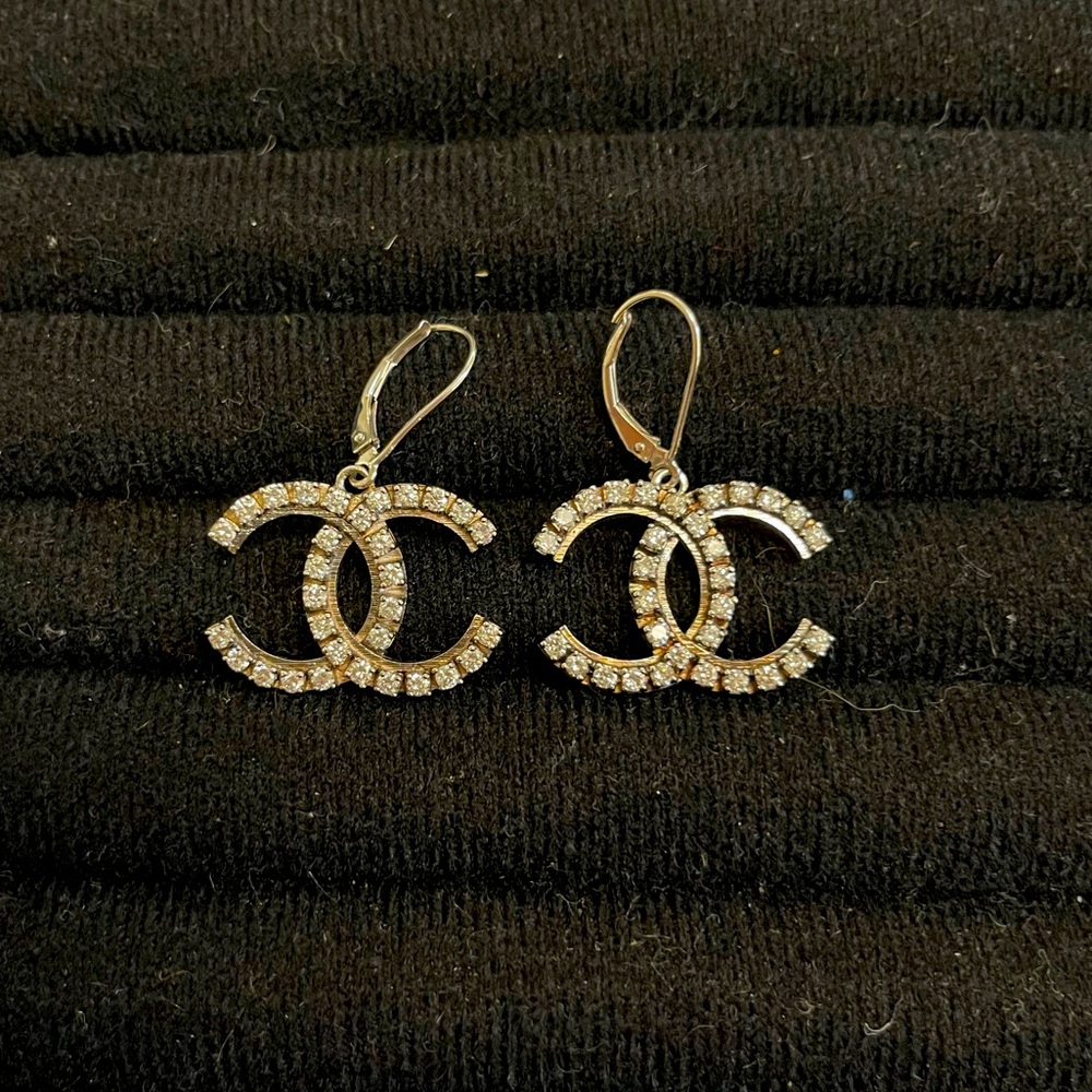 CC Chanel 14k White Gold diamond earrings